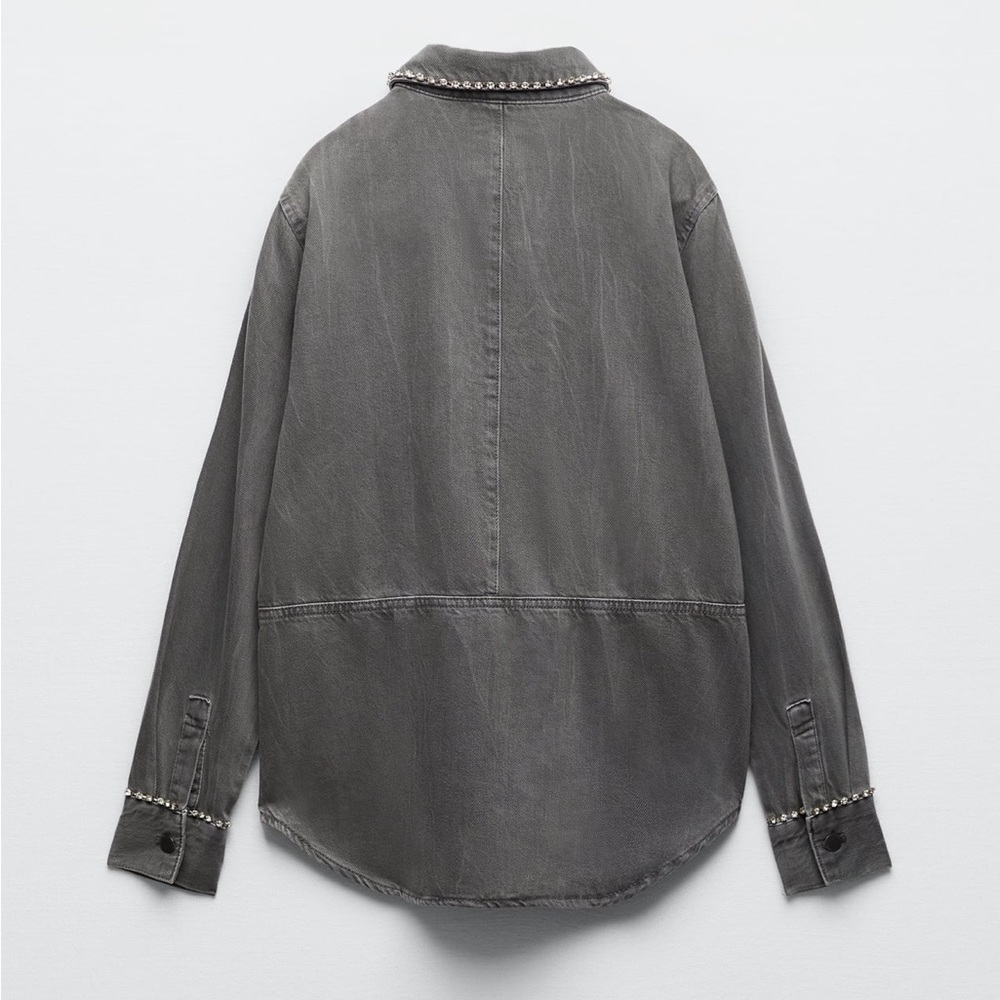 Women Zara Rhinestone Denim Overshirt Size XS - Picture 8 of 11